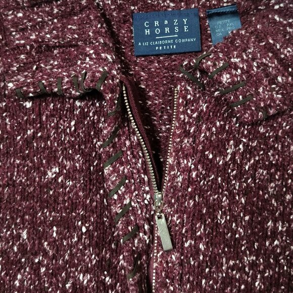 Crazy Horse Liz Claiborne Womens XL Fuzzy Speckled Full Zip Cardigan Sweater - Picture 5 of 7